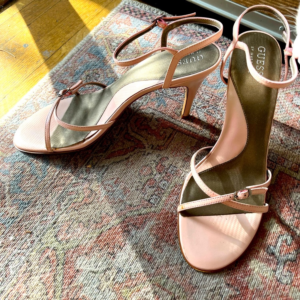 Guess strappy pink leather heels